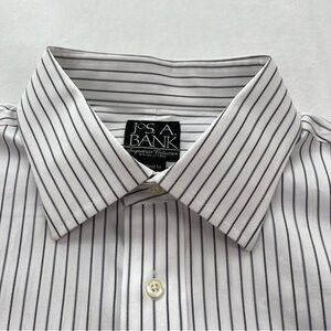 Jos. A. Bank Dress Shirt Mens 16.5 34 White Striped Tailored Fit French Cuff